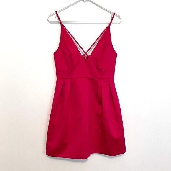 TOPSHOP Front Cross Minidress Magenta Pink Strappy Party Mini Fit & Flare Dress - Picture 2 of 14